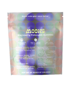 Back view of the detailed nutritional informational panel and custom layout on a MOONS brand packaging pouch