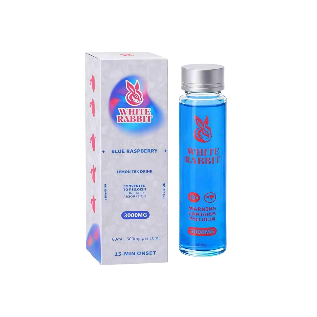 White Rabbit brand Blue Raspberry flavor three thousand milligram specialty liquid elixir bottle with carton