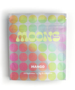Front view of MOONS brand Mango flavor three thousand milligram specialty fruit chew packaging