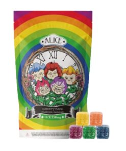 Front view of Alice brand Variety Pack two thousand five hundred milligram assorted specialty fruit chew packaging
