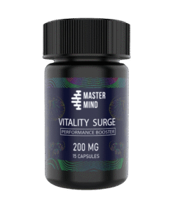Front view of Mastermind brand Vitality Surge Capsules three thousand milligram specialty supplement bottle