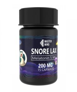 Front view of Mastermind brand Snore Lax Sleep Capsules three thousand milligram specialty supplement bottle